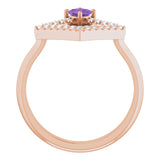 14K Gold Square Natural Amethyst Accented Geometric Ring - Rose Gold - view 7
