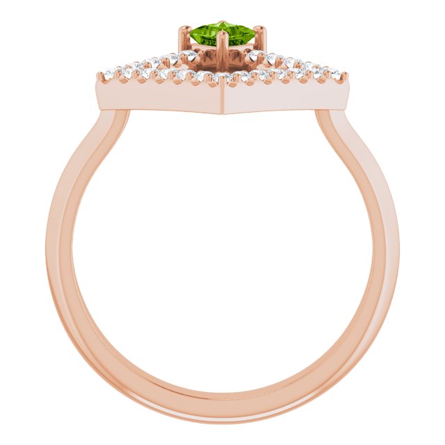 14K Gold Square Natural Peridot Accented Geometric Ring - Rose Gold - view 7