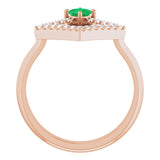 14K Gold Square Natural Emerald Accented Geometric Ring - Rose Gold - view 7