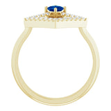 14K Gold Square Natural Blue Sapphire Accented Geometric Ring - Yellow Gold - view 7