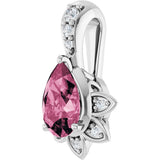 Platinum Pear Natural Pink Tourmaline & Natural Diamond Accented Pendant - view 2