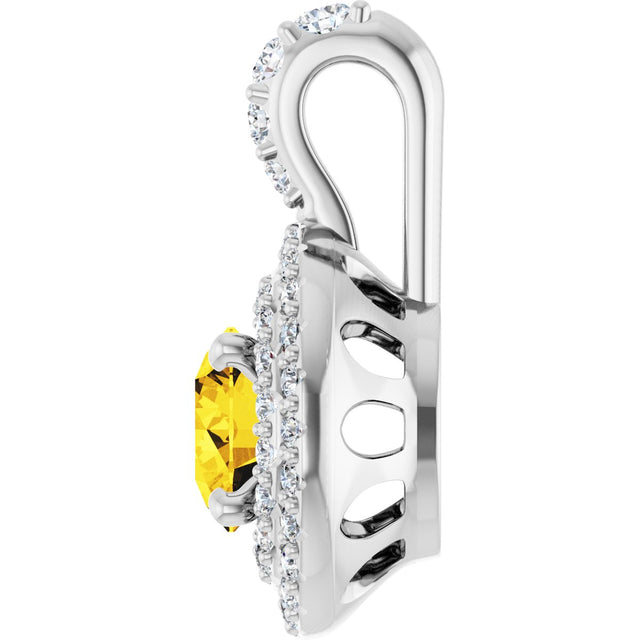 Platinum Round Natural Yellow Sapphire & Natural Diamond Double Halo-Style Pendant - view 3