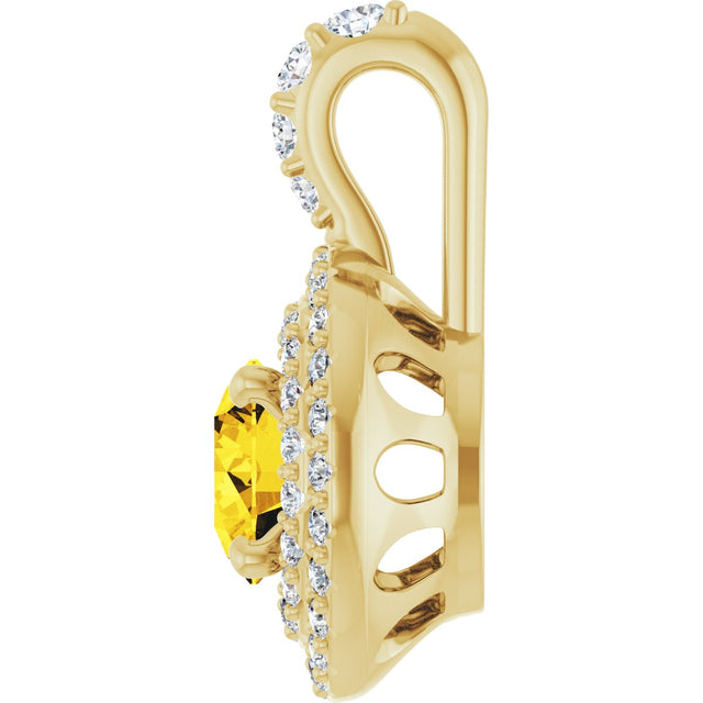 14K Gold Round Natural Yellow Sapphire & Natural Diamond Double Halo-Style Pendant - Yellow Gold - view 3