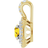 14K Gold Round Natural Yellow Sapphire & Natural Diamond Double Halo-Style Pendant - Two-Tone - view 3