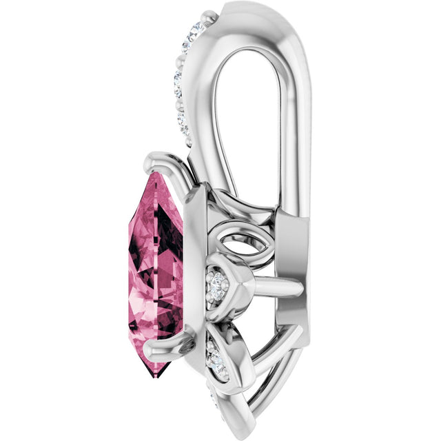 Platinum Pear Natural Pink Tourmaline & Natural Diamond Accented Pendant - view 3
