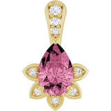 14K Gold Pear Natural Pink Tourmaline & Natural Diamond Accented Pendant - Yellow Gold