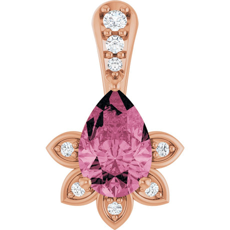 14K Gold Pear Natural Pink Tourmaline & Natural Diamond Accented Pendant - Rose Gold