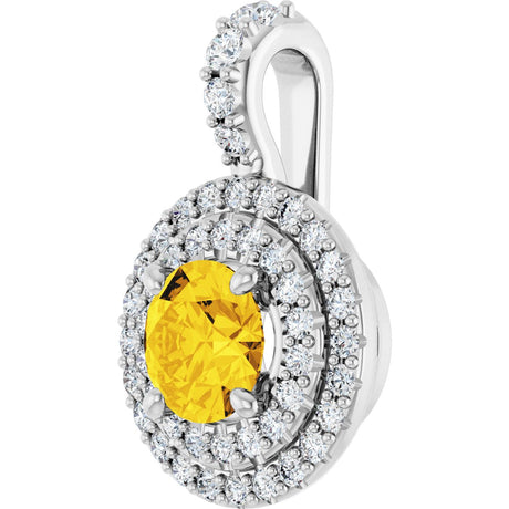 Platinum Round Natural Yellow Sapphire & Natural Diamond Double Halo-Style Pendant - view 2