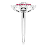 14K Gold Round Natural Ruby & Natural Diamond Halo-Style Cluster Ring - White Gold - view 4