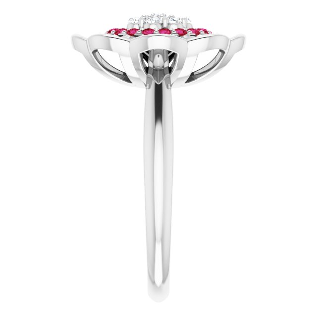14K Gold Round Natural Ruby & Natural Diamond Halo-Style Cluster Ring - White Gold - view 4