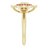 14K Gold Round Natural Ruby & Natural Diamond Halo-Style Cluster Ring - Yellow Gold - view 4