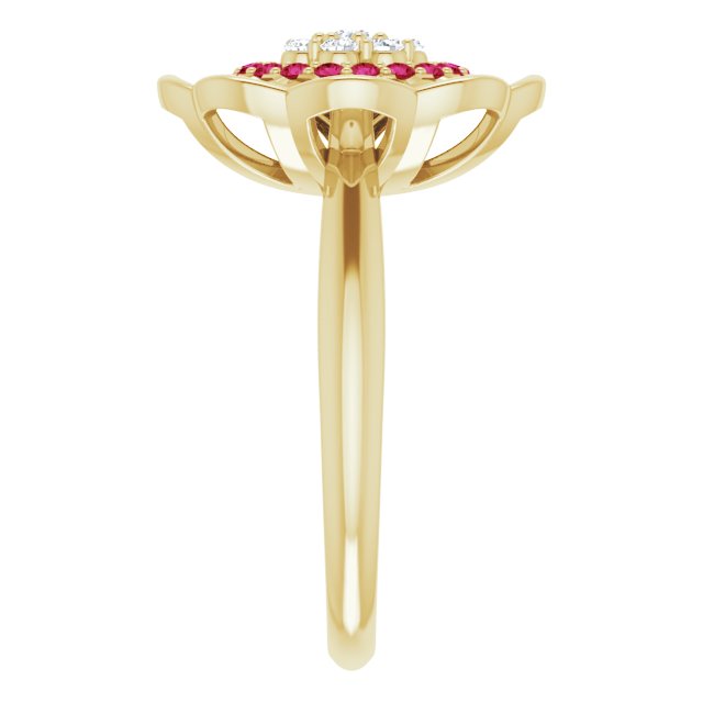 14K Gold Round Natural Ruby & Natural Diamond Halo-Style Cluster Ring - Yellow Gold - view 4