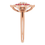 14K Gold Round Natural Ruby & Natural Diamond Halo-Style Cluster Ring - Rose Gold - view 4