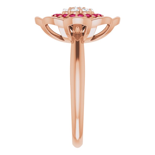 14K Gold Round Natural Ruby & Natural Diamond Halo-Style Cluster Ring - Rose Gold - view 4