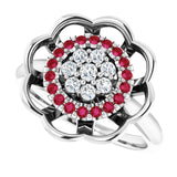 14K Gold Round Natural Ruby & Natural Diamond Halo-Style Cluster Ring - White Gold - view 5