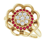 14K Gold Round Natural Ruby & Natural Diamond Halo-Style Cluster Ring - Yellow Gold - view 5