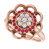 14K Gold Round Natural Ruby & Natural Diamond Halo-Style Cluster Ring - Rose Gold - view 5