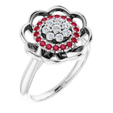 Platinum Round Natural Ruby & Natural Diamond Halo-Style Cluster Ring