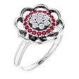 14K Gold Round Natural Ruby & Natural Diamond Halo-Style Cluster Ring - White Gold