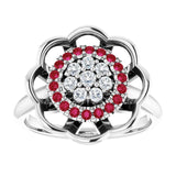 14K Gold Round Natural Ruby & Natural Diamond Halo-Style Cluster Ring - White Gold - view 3