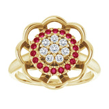 14K Gold Round Natural Ruby & Natural Diamond Halo-Style Cluster Ring - Yellow Gold - view 3