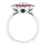 Platinum Round Natural Ruby & Natural Diamond Halo-Style Cluster Ring - view 2
