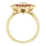 14K Gold Round Natural Ruby & Natural Diamond Halo-Style Cluster Ring - Yellow Gold - view 2