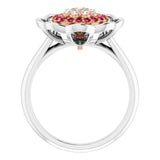 14K Gold Round Natural Ruby & Natural Diamond Halo-Style Cluster Ring - Two-Tone - view 2
