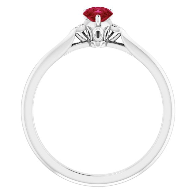 14K Gold Pear Natural Ruby & Natural Diamond Accented Ring - White Gold - view 2