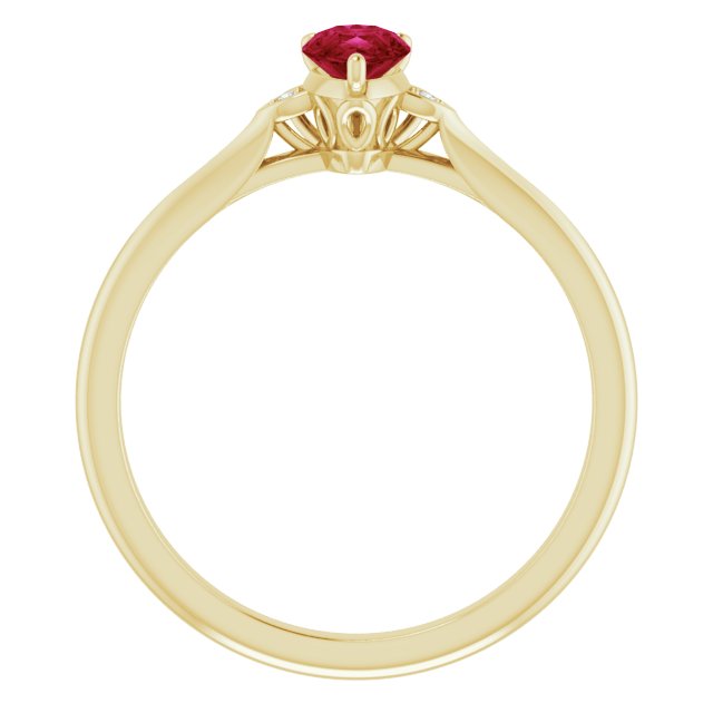14K Gold Pear Natural Ruby & Natural Diamond Accented Ring - Yellow Gold - view 2