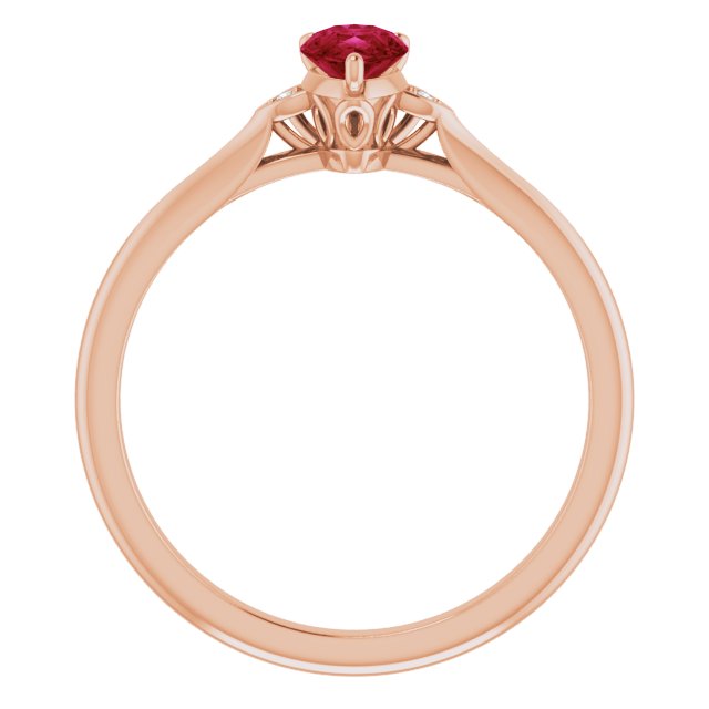 14K Gold Pear Natural Ruby & Natural Diamond Accented Ring - Rose Gold - view 2