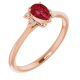 14K Gold Pear Natural Ruby & Natural Diamond Accented Ring - Rose Gold