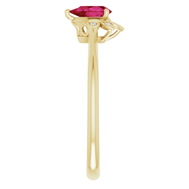 14K Gold Pear Natural Ruby & Natural Diamond Accented Ring - Yellow Gold - view 4