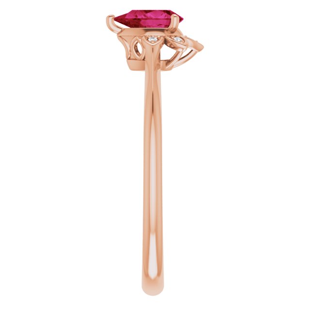 14K Gold Pear Natural Ruby & Natural Diamond Accented Ring - Rose Gold - view 4
