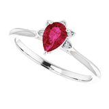 14K Gold Pear Natural Ruby & Natural Diamond Accented Ring - White Gold - view 5