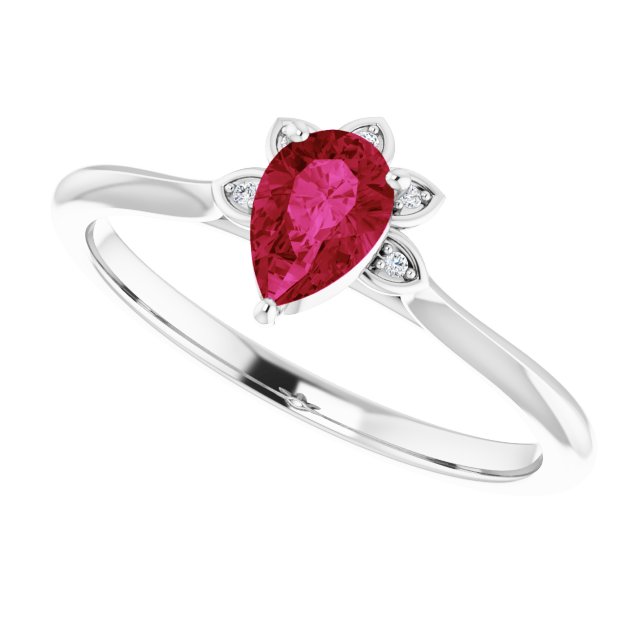 14K Gold Pear Natural Ruby & Natural Diamond Accented Ring - White Gold - view 5