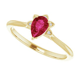 14K Gold Pear Natural Ruby & Natural Diamond Accented Ring - Yellow Gold - view 5