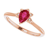 14K Gold Pear Natural Ruby & Natural Diamond Accented Ring - Rose Gold - view 5