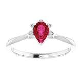 14K Gold Pear Natural Ruby & Natural Diamond Accented Ring - White Gold - view 3