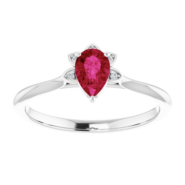 14K Gold Pear Natural Ruby & Natural Diamond Accented Ring - White Gold - view 3