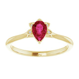 14K Gold Pear Natural Ruby & Natural Diamond Accented Ring - Yellow Gold - view 3