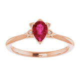 14K Gold Pear Natural Ruby & Natural Diamond Accented Ring - Rose Gold - view 3