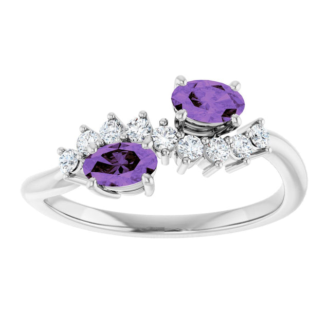 14K Gold Oval Natural Amethyst & Natural Diamond Two-Stone Ring - White Gold - view 3