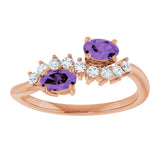 14K Gold Oval Natural Amethyst & Natural Diamond Two-Stone Ring - Rose Gold - view 3