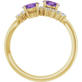14K Gold Oval Natural Amethyst & Natural Diamond Two-Stone Ring - Yellow Gold - view 2