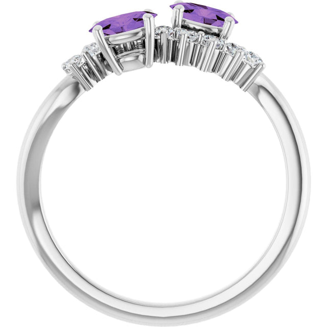 Platinum Oval Natural Amethyst & Natural Diamond Two-Stone Ring - view 2