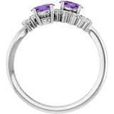 14K Gold Oval Natural Amethyst & Natural Diamond Two-Stone Ring - White Gold - view 2