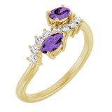 14K Gold Oval Natural Amethyst & Natural Diamond Two-Stone Ring - Yellow Gold