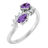 Platinum Oval Natural Amethyst & Natural Diamond Two-Stone Ring