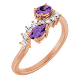 14K Gold Oval Natural Amethyst & Natural Diamond Two-Stone Ring - Rose Gold